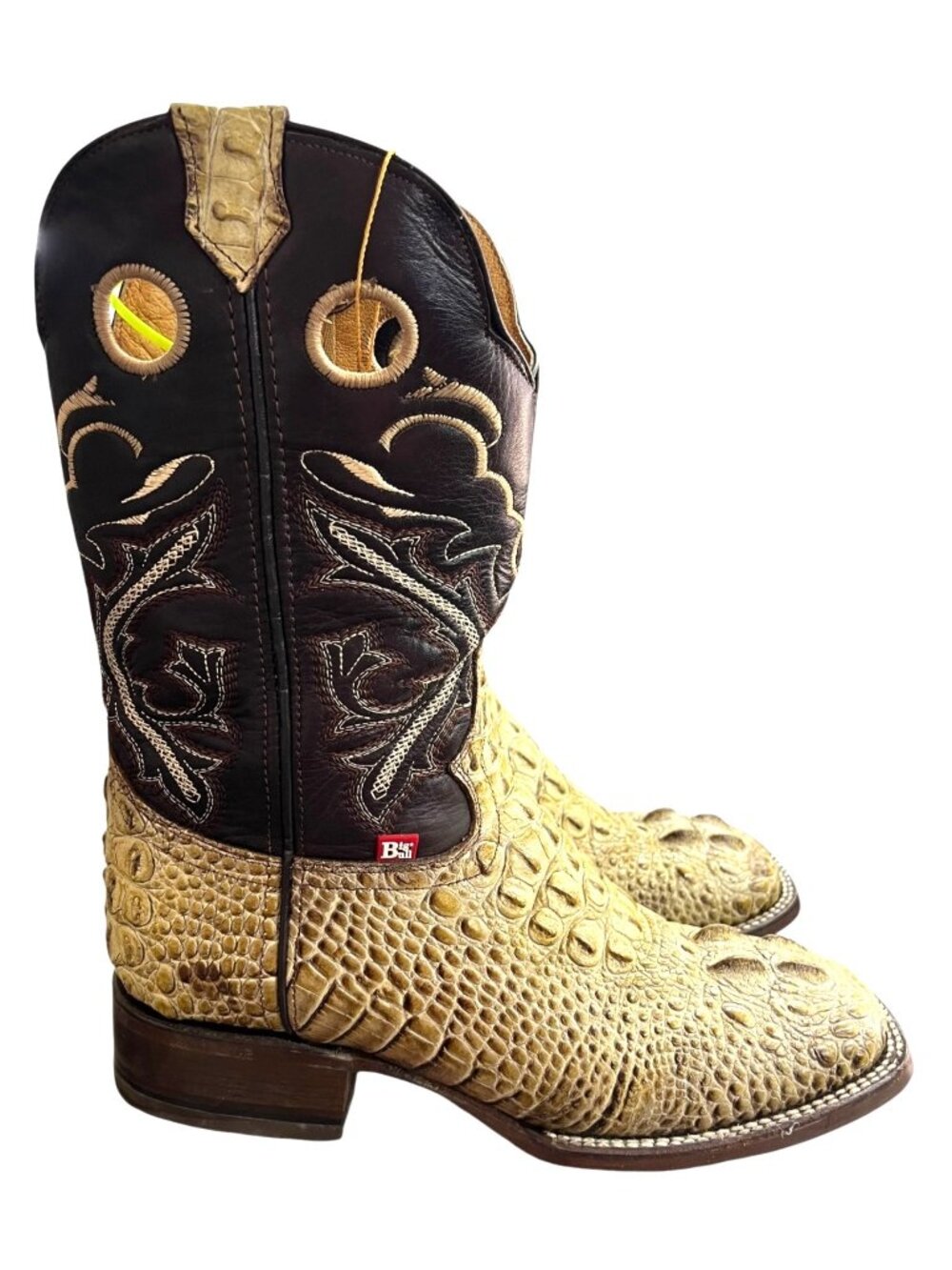 Men's Big Bull Rodeo Cowboy Alligator Print Western Square Toe Boots Size 7.5 (2